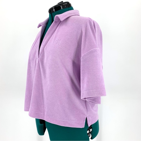 Calvin Klein Jeans NWT Lilac Purple French Terry Polo Style Cropped Top, Medium - Picture 6 of 16